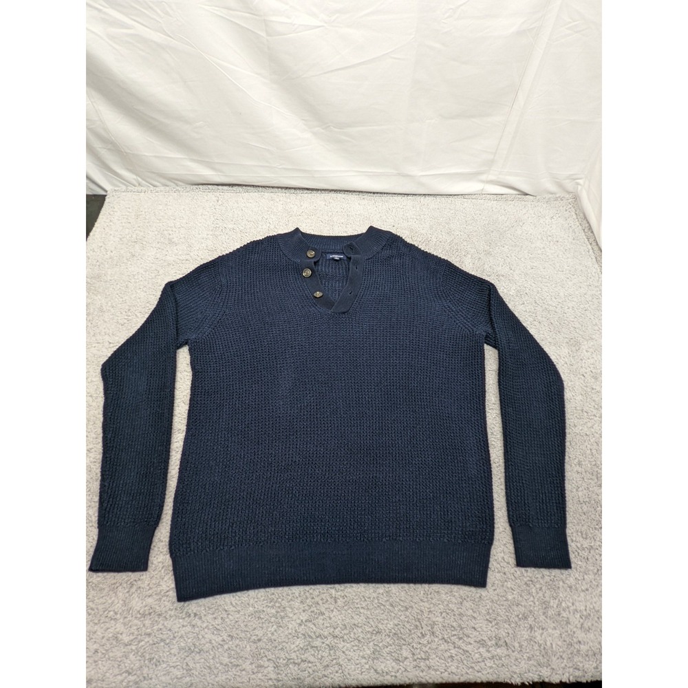 Vintage Croft & Barrow‎ Henley Sweater Mens Large Navy Blue Retro Grandpacore
